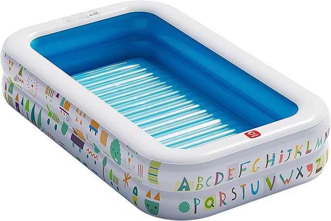 QPAU Kiddie Pool, Alphabet and Number Design, 65 x 39 in, Blue | Inflatable Design with Soft Floor, Converts to a Ball Pit for Kids and Toddlers, for Indoor and Backyard Play