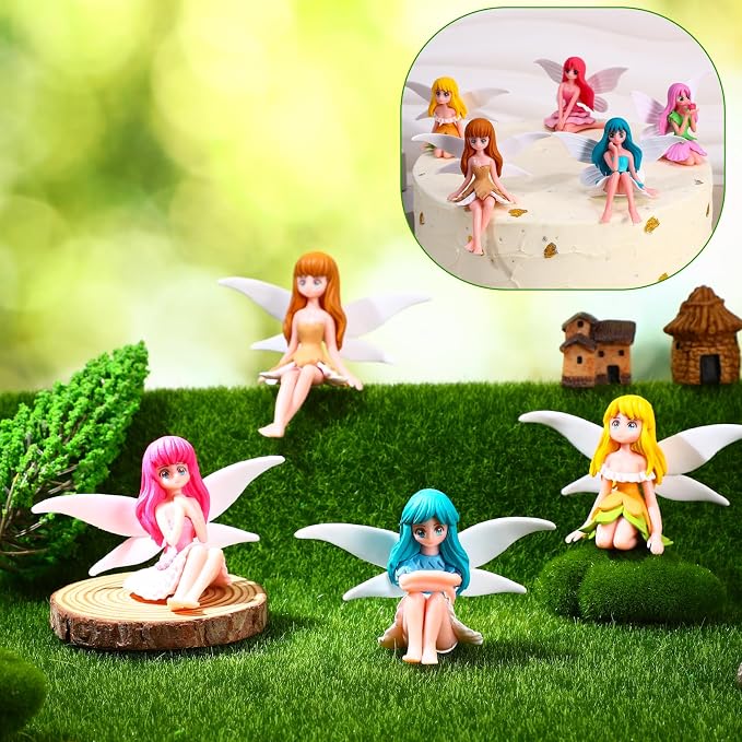 Miniature Fairy Figurines, 8 Pcs Hand-Painted Small Flower Fairies with Wings for Garden Decor, Cake Topper & Landscapes