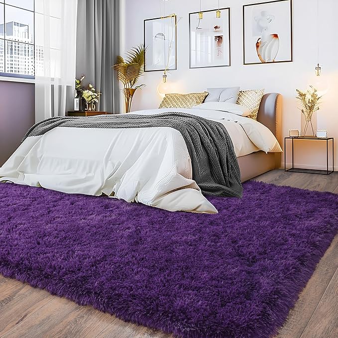 9x12 Large Area Rugs for Living Room, Fluffy Washable Purple | Upgrade Non-slip, 9 x 12 Big Shag Rug for Bedroom Girls Kids Nursery, Modern Shaggy Furry Carpet for Dorm, Flame Resistant