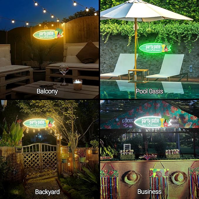 Waterproof Outdoor Custom Neon Sign for Patio Decor, Personalized Party Patio LED Signs UV Printing, Large Customized Cocktail Palm Tree Bar Neon Signs for Home Pub Backyard Garden Outside Pool