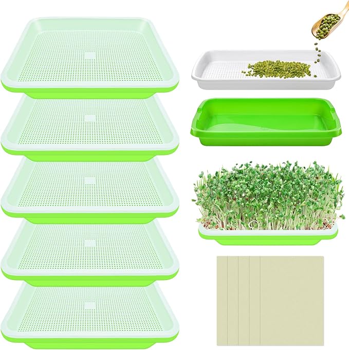 Legigo 5 Pack Seed Sprouter Trays- Soil-Free Cultivation Microgreens Tray, BPA Free Nursery Tray with Planting Paper for Indoors or Outdoors Sprouting Seeds, Grow Grass, Beans (Without Lids)