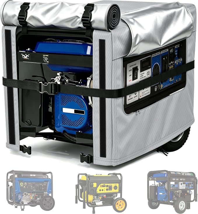 Generator Covers, 900D Heavy Duty Waterproof Fabric. 32L×24W×24H Inch Outdoor Generator Covers, with Windproof Strap Buckles. Fits most 5000-10000 watt Generators, Gray.