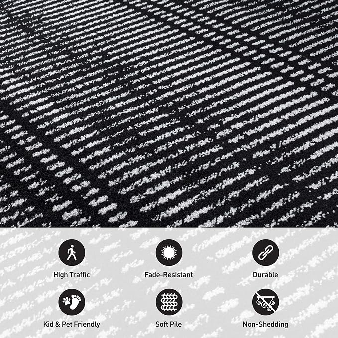 Rugshop Contemporary Stripe Lines High Traffic Area Rug Black 7'10" x 10' | Rectangular, Size 7'10" x 10', Living Room, Bedroom, Dining Room, Home Office, Kitchen, Entryway, Hallway, Nursery, Kids Room