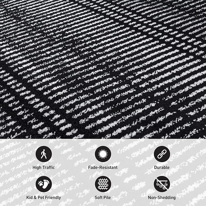 Rugshop Contemporary Stripe Lines High Traffic Area Rug Black 5' x 7' | Rectangular, Size 5' x 7', Living Room, Bedroom, Dining Room, Home Office, Kitchen, Entryway, Hallway, Nursery, Kids Room