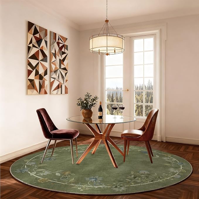 4ft Round Bedroom Rug Washable: Living Room Rug Stain Resistant Non Slip Low Pile Small Area Rugs for Bedroom Kitchen Entryway Living Room Bedside Office Dorm Kids Room Entrance Nursery Home Office