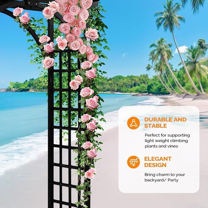 VINGLI 85in Wooden Arbor Garden Arch, Wedding Arch for Ceremony, Wood Trellis for Plant Climbing, Christmas Decor Pergola for Garden Backyard, Lawn (Black)