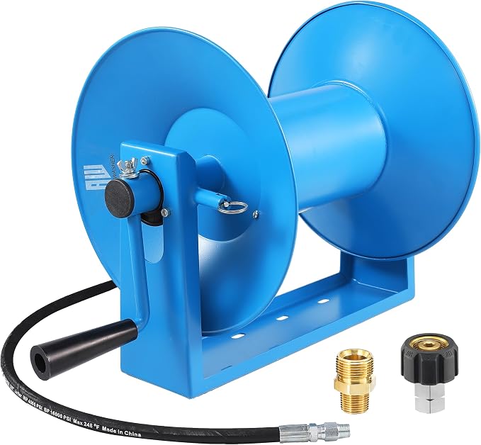 RIDGE WASHER Pressure Washer Hose Reel 180FT x 3/8" | Heavy Duty, High Capacity, 4000 PSI, 3/8" Whip Hose, Manual Crank