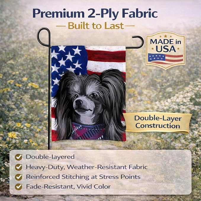 Caroline's Treasures CK6487GF Chinese Crested Dog American Flag Garden Flag Mailbox Flag Decorative Yard Flag Banner Outside Patio Artwork Yard Flower Beds, Garden Size, Multicolor