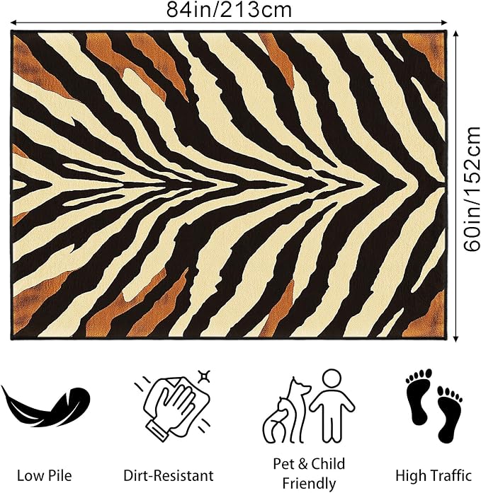 Brown Zebra Print Area Rug Modern Animal Stripes Rugs for Living Room 5×7