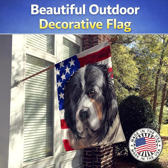 Caroline's Treasures CK6669CHF Pyrenean Mastiff Dog American Flag House Flag Large Porch Sleeve Pole Decorative Outside Yard Banner Artwork Wall Hanging, Polyester, House Size, Multicolor