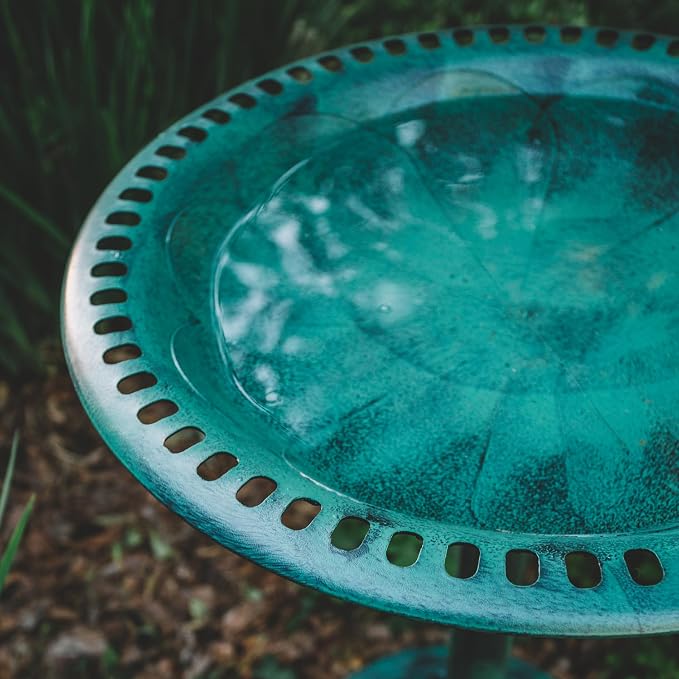 Backyard Expressions Outdoor Garden Bird Bath - Green - Weather Resistant Polyresin - 27 Inch