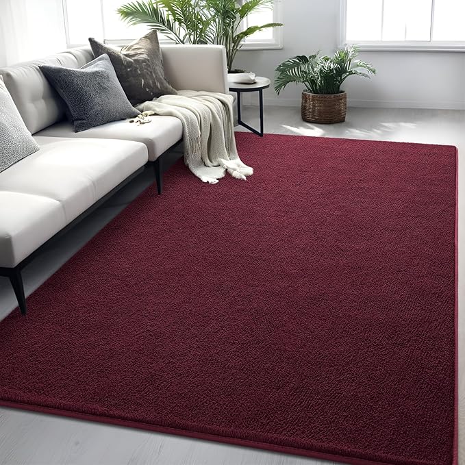 5x7 Burgundy Red Area Rug Modern Aesthetic Minimalist | Washable Memory Foam, Low Pile Non Slip Indoor Carpet for Living Room Bedroom Office Classroom College Dorm Room Home Decor