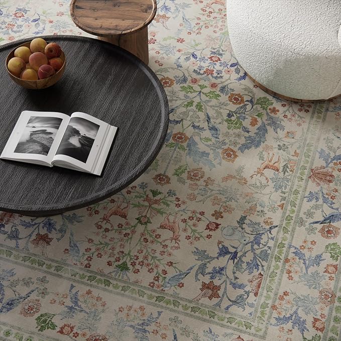Washable Area Rugs for Living Room: 5x7 Bedroom Rug Vintage Area Rug Stain Resistant Non Slip Low Pile Lightweight Soft Carpets for Dining Room Kitchen Nursery Kids Room Farmhouse Indoor