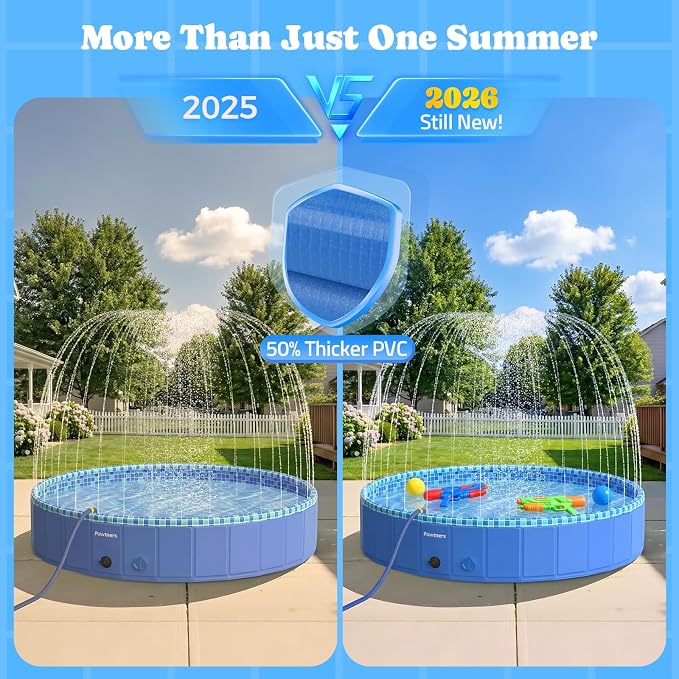 Pawtners Large Foldable Kiddie Pool with Sprinkler & RGB LED Light 79'' | Splash Pad, Wading Pool, Bathing Tub, Hard Plastic, Heavy Duty, Non-Slip, Durable, Scratch Resistant, Suitable for Backyard