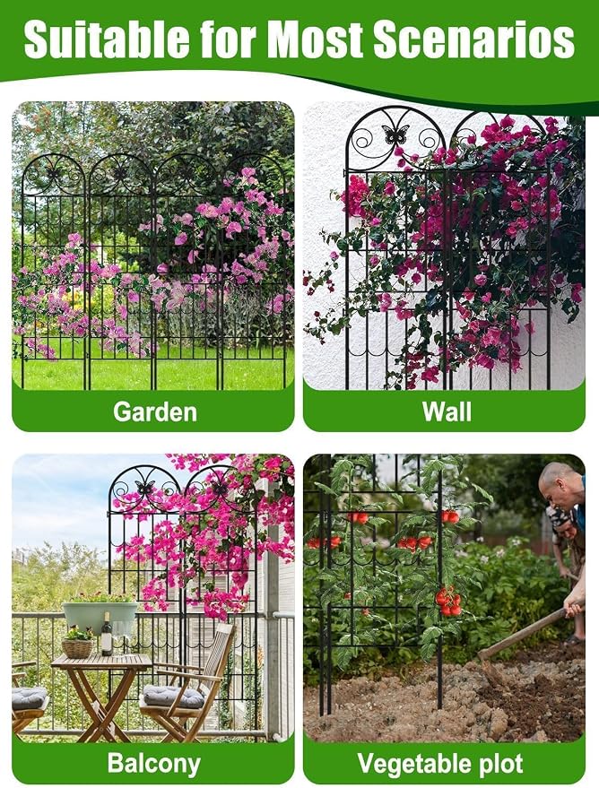 87”H Metal Garden Trellis for Climbing Plants Outdoor, Kalolary 4PCS Garden Fence Rustproof Vine Screen Trellis Frame Grow Support Decorative Outdoor Trellis for Fruits Vegetable Flowers Potted Plant