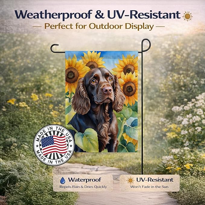 Caroline's Treasures DAC6039GF Boykin Spaniel in Sunflowers Garden Flag Mailbox Flag Decorative Yard Flag Banner Outside Patio Artwork Yard Flower Beds, Garden Size, Multicolor