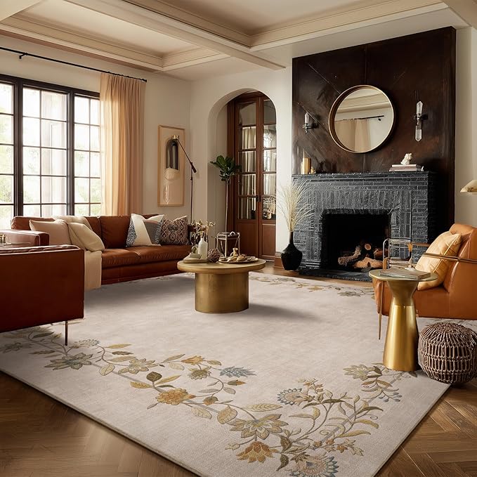 10x12 Area Rugs Living Room: Washable Rug Stain Resistant Non Slip Low Pile Ultra Soft Faux Wool Lightweight Large Rugs for Bedroom Dining Room Under Table Rug Farmhouse Home Office Nursery Indoor