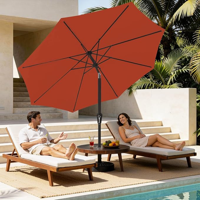 MEWAY 9ft Patio Umbrella Outdoor Table Umbrellas with Push Button Tilt and Crank, Market Umbrella 8 Sturdy Ribs for Deck, Garden, Pool and Backyard, Orange