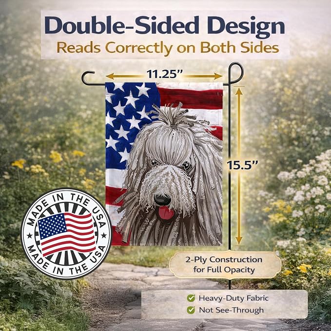 Caroline's Treasures CK6594GF Komondor American Flag Garden Flag Mailbox Flag Decorative Yard Flag Banner Outside Patio Artwork Yard Flower Beds, Garden Size, Multicolor