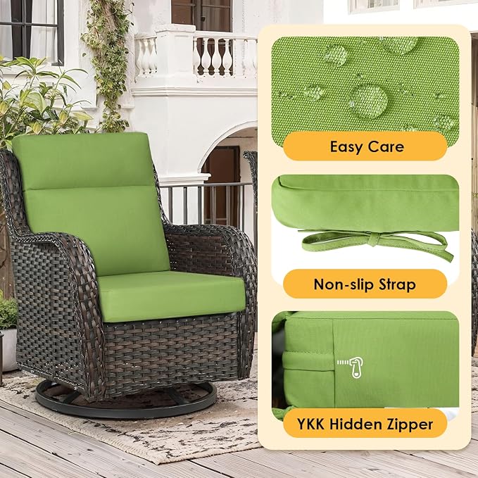 Sunbrella Outdoor High Back Chair Cushion, 2 Pack 44x21 inches Patio Chair Cushions Water Repellent Rocking Cushions Indoor Furniture Seat Pad, Canvas Ginkgo