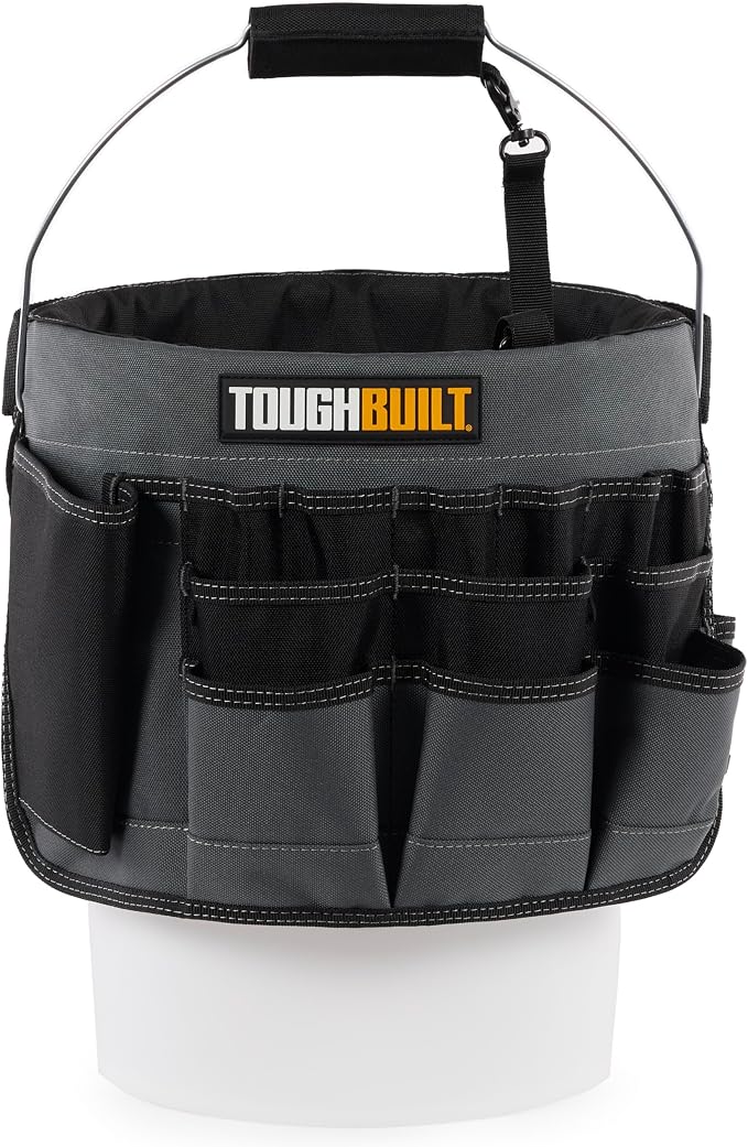 ToughBuilt – Bucket Organizer, 5-Gallon Bucket Tool Organizer with 60 Pockets, Loops & Compartments, Reinforced Fabric for Construction Work (TB-85)