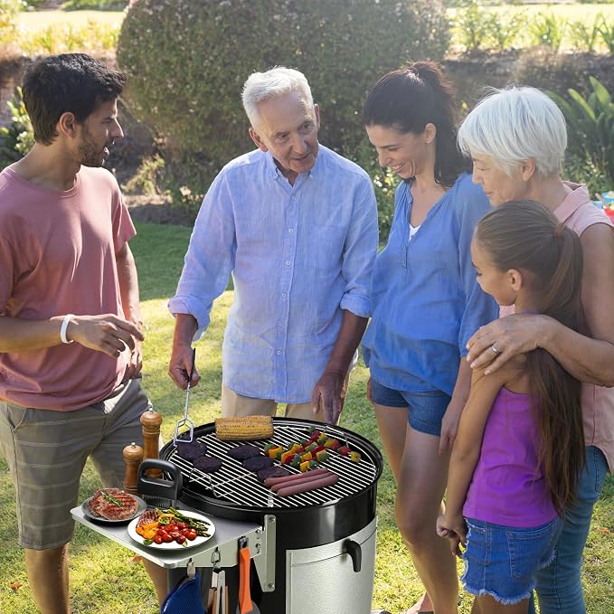 Stanbroil Stainless Steel Folding Side Table, Fits Weber 22" Charcoal Smoker, Grill Accessories to Add Storage Space