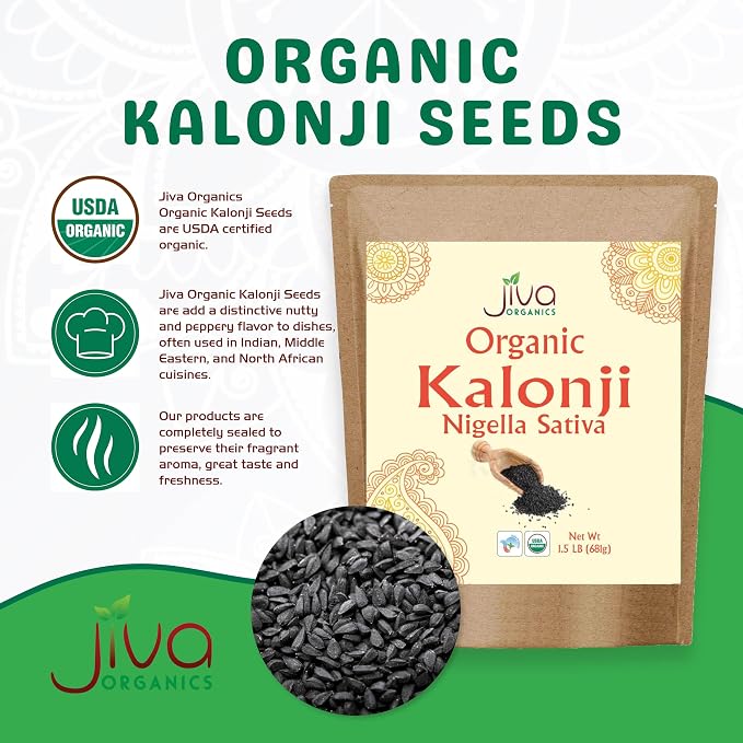 Organic Kalonji Seeds 1.5 LB - Whole Black Seed, Nigella Sativa, Black Cumin - from Jiva Organics