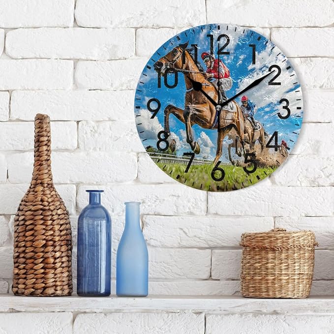 ALAZA Home Decor Funny Sport Horse Sky Round Acrylic 9.84 Inch Wall Clock Non Ticking Silent Clock Art for Living Room Kitchen Bedroom