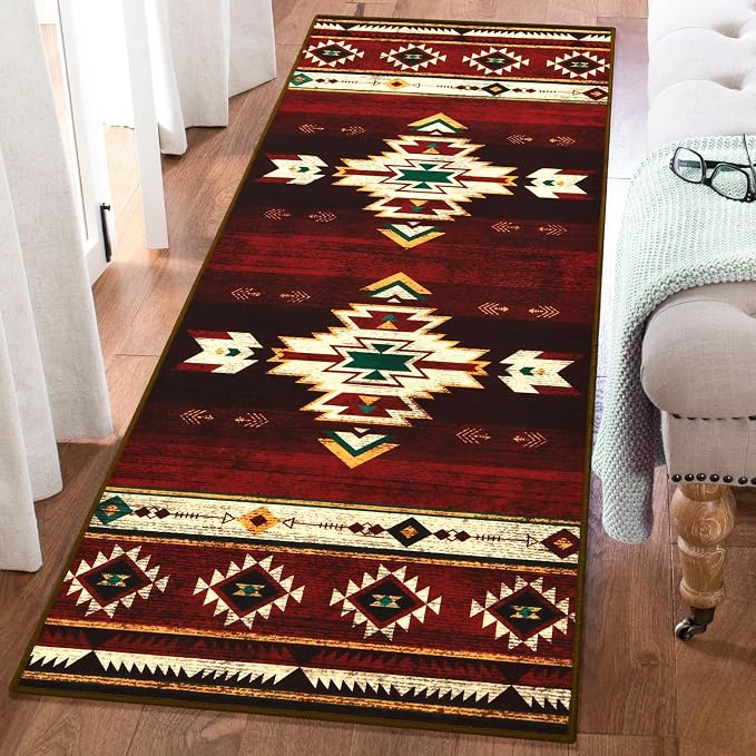 BENRON Western Hallway Runner Rug 2x6, Long Runners for Kitchen, Red | Southwest aztec Rug, Accent and Tribal Throw Rugs for Bedroom, Washable