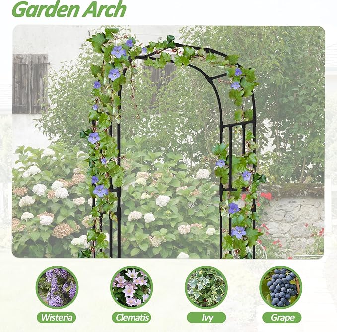 Thickened Metal Garden Arch-59(L)*94.5"(H),Garden Trellis for Climbing Plants Outdoor, Heavy Duty Rust-Proof Iron Arbor Archway for Backyard, Patio, Lawn and Wedding Decorations(20MM Pipe)