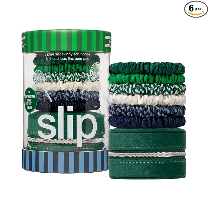 slip Skinny Scrunchies: Anti-Crease, Anti-Breakage Slipsilk™ Design Protects Delicate Hair | Includes 6 Pure Silk Scrunchies & Complementary Pouch, Hair on Point