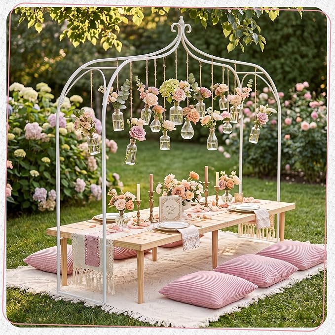 Beeveer 8 Pcs Light Pink Picnic Kit Extra Large Outdoor Boho Picnic Blanket 91x71'', Low Table Runner, 6 Throw Pillow Covers, Woven Cotton Yarn Oversize Washable Beach Blanket for Camp Wedding Garden