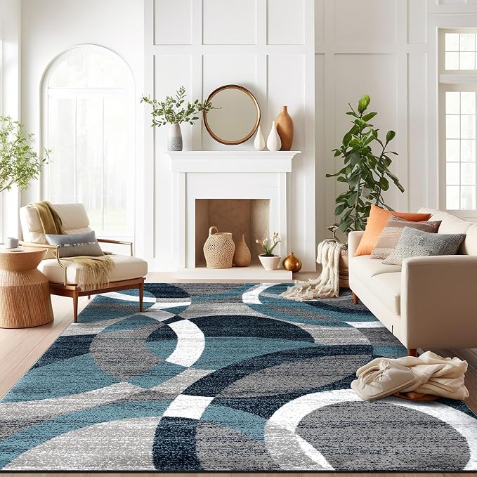 Rugshop Abstract Circles Contemporary High Traffic Area Rug Blue 9' x 12' | Rectangular, Size 9' x 12', Living Room, Bedroom, Dining Room, Home Office, Kitchen, Entryway, Hallway, Nursery, Kids Room