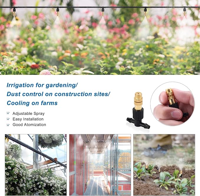 20Pcs Three-Way Atomizing Nozzle with Drip Irrigation Connector for 1/4 inch Drip Irrigation Tubing, Micro Spray Drip Irrigation Emitters, Adjustable Sprinkler Drip Irrigation Mister Kit