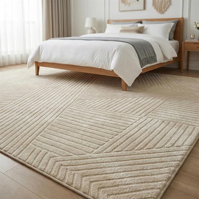 Brown 8x10 Solid Color Area Rug, Washable Rugs for Living Room | Soft Plush Thick High-Low Pile Carpet, Fluffy, Non-Slip Modern Geometric Rugs for Bedroom, Kids Room, Nursery, Home Office