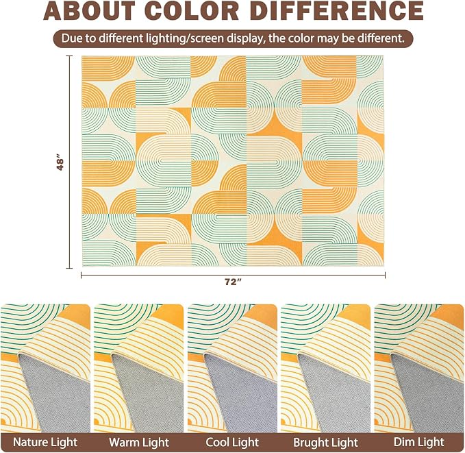 Washable Area Rugs for Bedroom Living Room 4x6 ft, Non-Slip Modern Rug | Stain Resistant, Low Pile, Soft Carpet Indoor Floor Boho Carpet for Kitchen Front Door Entrance Office Kids Room, Orange