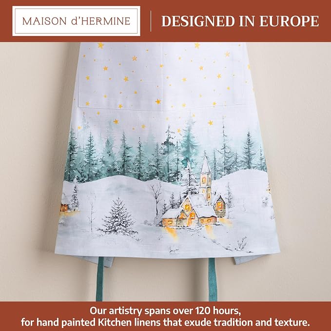 Maison d' Hermine Aprons for women with Pocket 100% Cotton (27.50"x31.50") | Adjustable Neck Strap & long ties Apron Men Chef Wedding Cooking Gardening Server Maid