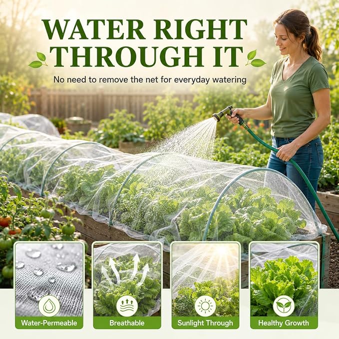HOOPLE Garden Netting 10 FT x 50 FT, Ultra-Fine Mesh Plant Cover, Bug Netting for Garden, Insect Pest Barrier Row Cover for Vegetables, Fruits & Raised Beds, Lightweight Breathable Garden Mesh Netting