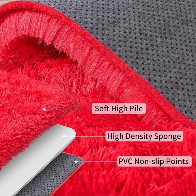 Soft Shag Rugs for Bedroom, Fluffy Washable 4x6 Red | Upgrade Non-slip, 4 x 6 Shaggy Rugs for Living Room Christmas, High Pile Fuzzy Plush Carpet Kids Room Dorm, Flame Resistant