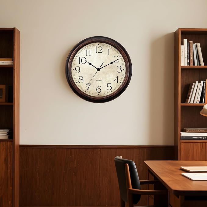 KECYET Wall Clock Battery Operated Vintage Silent Non-Ticking Analog Wall Clocks 16 Inch Small Retro Clock Decorative for Kitchen Bathroom Bedroom Home Office (Bronze)