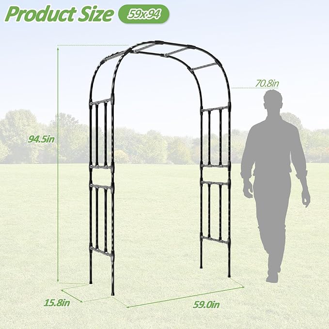 Thickened Metal Garden Arch-59(L)*94.5"(H),Garden Trellis for Climbing Plants Outdoor, Heavy Duty Rust-Proof Iron Arbor Archway for Backyard, Patio, Lawn and Wedding Decorations(20MM Pipe)