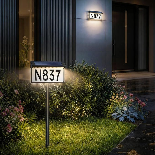 Solar House Numbers Sign, 56 LEDs 3-Color Adjustable (Warm/Cool/Natural White), IP65 Weatherproof, 2000mAh Battery Solar Address Sign for Home Mailbox Driveway Garden