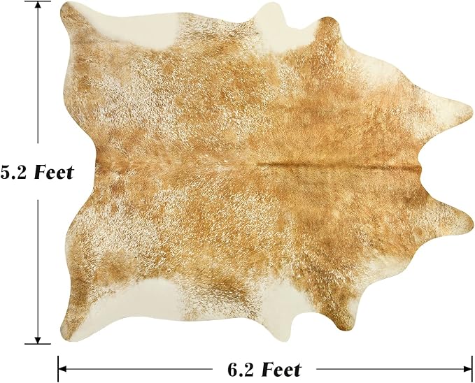 Cow Hide Rug for Living Room,5x6 Washable Khaki Cow Print Area Rugs, Non Slip Faux Animal Skin Hide Carpet for Living Room Bedroom Office, Western Rustic Farmhouse Home Decor