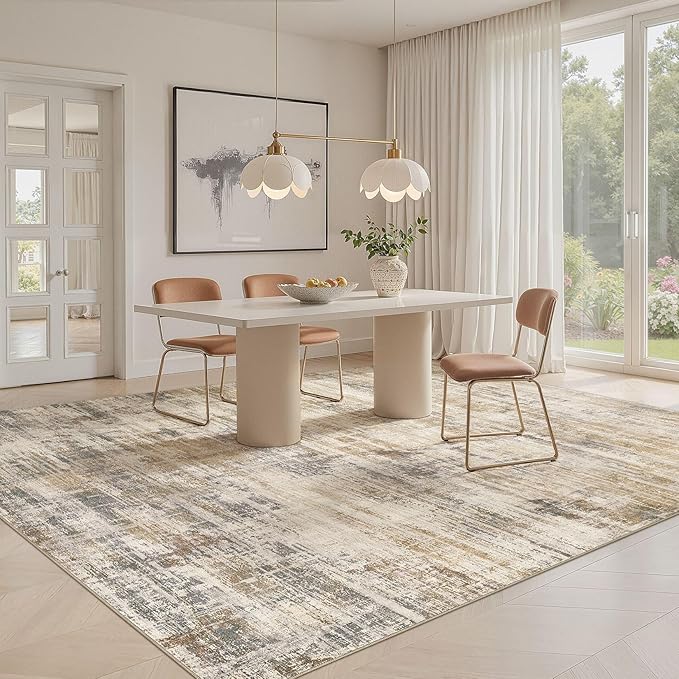 UERMEI 12x15 Area Rug for Living Room Washable Abstract Golden Brown Carpet | Extra Large Soft Low Pile Stain Resistant Non Slip Kid Pet Friendly Open Floor Plan Rug For Bedroom Dining Office