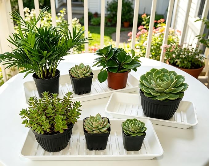 6 Pack Plastic Plant Saucer Rectangular 6 x 11 Inch, Indoor Outdoor Drip Tray for Flower Pot, Windowsill, White