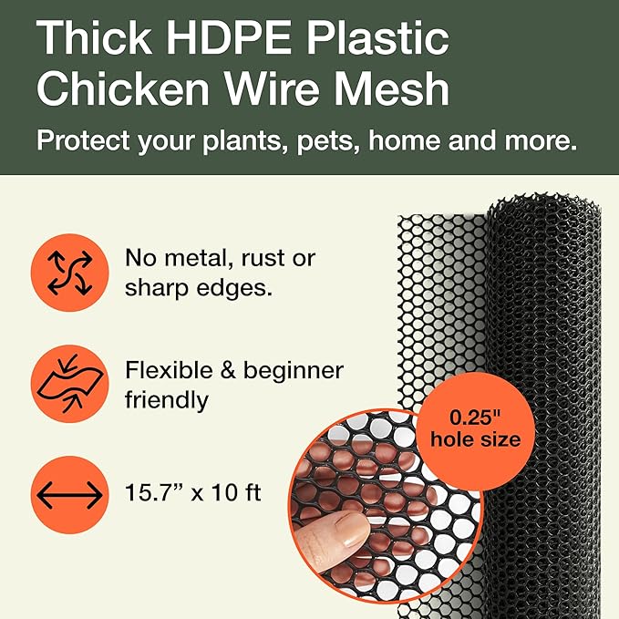 Maporch Plastic Chicken Wire Fencing for Pet Protection - 15.7" x 10ft, Black HDPE Mesh - Garden Fence Animal Barrier for Dogs, Cats and Rabbits (2-Pack) | 15.7" x 10ft - HDPE Home and Garden Netting - UV Resistant - Customizable Balcony Barrier for An...