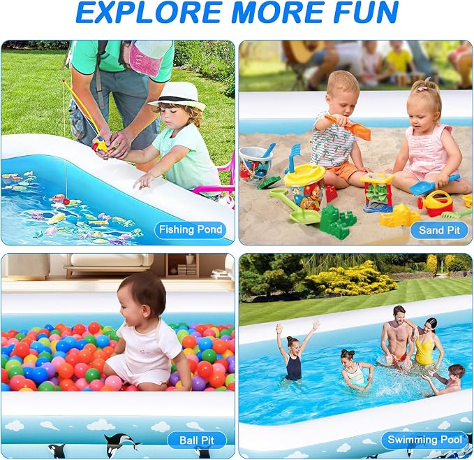 Inflatable Pool 145" x 74" x 22" Large Swimming Pool for Adults & Kids, Oversized Blow Up Pool for Family, Durable Thickened Backyard Kiddie Pool for Outdoor, Garden