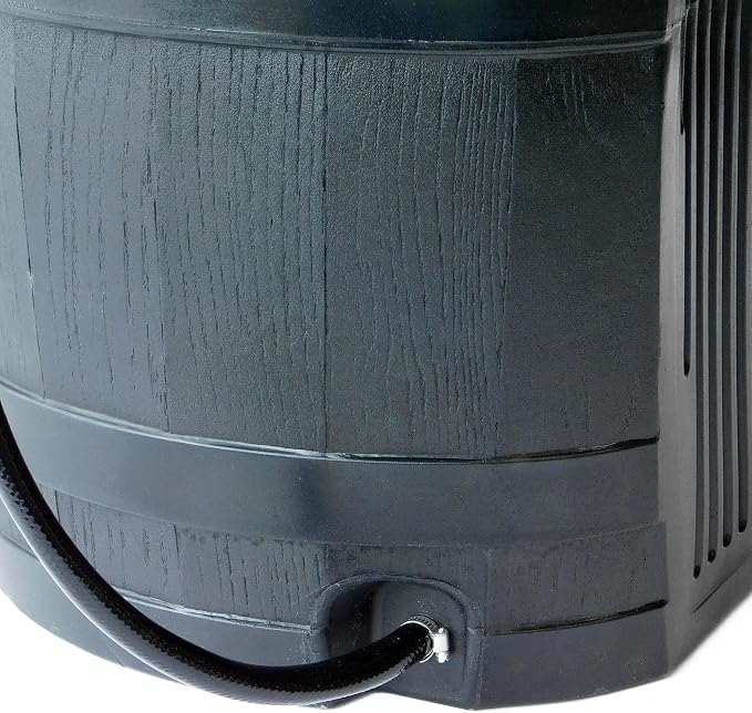 FCMP Outdoor RC45 45-Gallon Rain Barrel, Flat-Back Gutter Downspout Collector, Black - Includes 3.5-ft Hose, Shut-Off Valve & Debris Screen for Garden Rainwater Harvesting