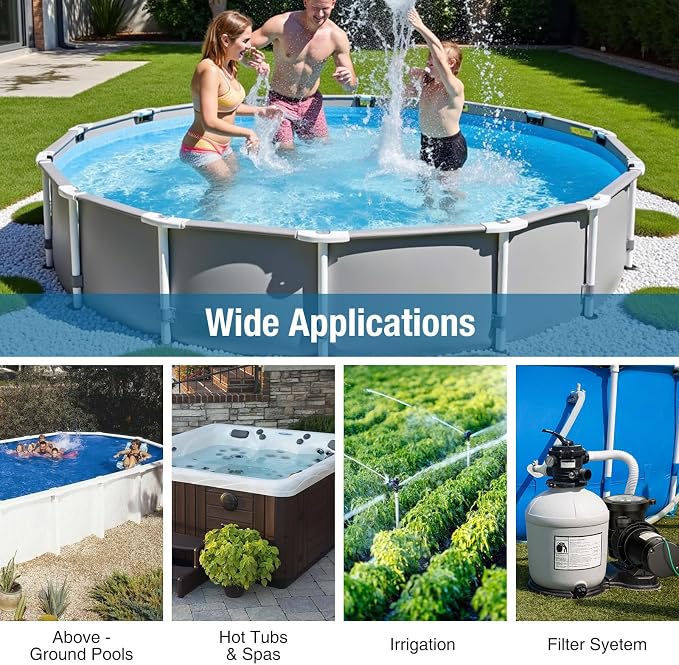 CrestWave 1 HP Above Ground Pool Pump 5300GPH High Flow 115V Single Speed | Self-Priming Pump, Quiet Energy Efficient w/Large Strainer Basket, 1.5", 1.25"-1.5" Adaptors, Fits Pools Spas Irrigation