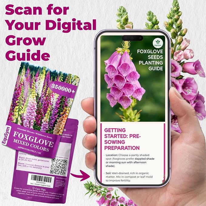 350,000+ Common Foxglove Seeds for Planting - Digitalis Purpurea Seeds, Tall Ornamental Flower Seeds for Outdoor Cottage and Pollinator Gardens